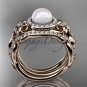 Halo Diamond Pearl Matching Engagement Rings rose Gold Unique Wedding Ring AP300S
