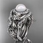Halo Diamond Pearl Matching Engagement Rings platinum Unique Wedding Ring AP300S