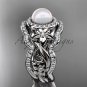 Halo Diamond Pearl Matching Engagement Rings platinum Unique Wedding Ring AP300S