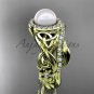 Yellow Gold Pearl Halo Engagement Rings Triquetra Celtic Diamond Wedding Ring Set CTP7300S