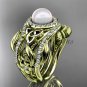 Double Band Pearl Halo Engagement Rings yellow Gold Triquetra Celtic Bridal Ring Set CTP7300S