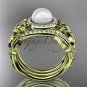 Double Band Pearl Halo Engagement Rings yellow Gold Triquetra Celtic Bridal Ring Set CTP7300S