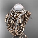 Double Band Pearl Halo Engagement Rings rose Gold Triquetra Celtic Bridal Ring Set CTP7300S