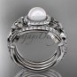 Double Band Pearl Halo Engagement Rings platinum Triquetra Celtic Bridal Ring Set CTP7300S