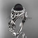 Black Pearl and Diamond Rings Triquetra Celtic Diamond 14kt White Gold Halo Engagement Ring CTBP7300