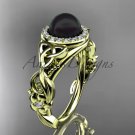Black Pearl Diamond Rings Triquetra Celtic Diamond 14kt yellow Gold Halo Engagement Ring CTBP7300