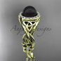Black Pearl Diamond Rings Triquetra Celtic Diamond 14kt yellow Gold Halo Engagement Ring CTBP7300