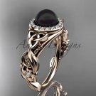 Black Pearl Diamond Rings Triquetra Celtic Diamond 14kt rose Gold Halo Engagement Ring CTBP7300