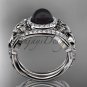 White Gold Black Pearl Rings Triquetra Celtic Diamond Halo Engagement Ring Set CTBP7300S