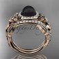 Rose Gold Black Pearl Rings Triquetra Celtic Diamond Halo Engagement Ring Set CTBP7300S