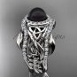 Black Pearl Double Band Halo Wedding Rings White Gold Triquetra Celtic Bridal Ring Set CTBP7300S