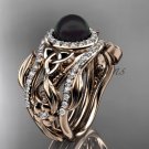 Black Pearl Double Band Halo Wedding Rings Rose Gold Triquetra Celtic Bridal Ring Set CTBP7300S