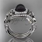 Black Pearl Double Band Halo Wedding Rings Platinum Triquetra Celtic Bridal Ring Set CTBP7300S
