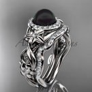 Black Pearl & Halo Diamond Engagement Rings 14kt White Gold Unique Wedding Set ABP300S