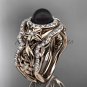 Black Pearl Diamond Matching Engagement Rings Rose Gold Unique Halo Wedding Ring ABP300S