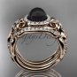 Black Pearl Diamond Matching Engagement Rings Rose Gold Unique Halo Wedding Ring ABP300S