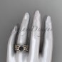 Black Pearl Diamond Matching Engagement Rings Rose Gold Unique Halo Wedding Ring ABP300S