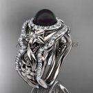 Black Pearl Diamond Matching Engagement Rings Platinum Unique Halo Wedding Ring ABP300S