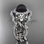 Black Pearl Diamond Matching Engagement Rings Platinum Unique Halo Wedding Ring ABP300S