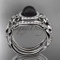 Black Pearl Diamond Matching Engagement Rings Platinum Unique Halo Wedding Ring ABP300S