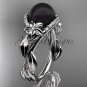 Black Pearl and Diamond Engagement Rings Unique White gold Wedding Ring ABP326