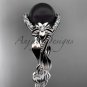 Black Pearl and Diamond Engagement Rings Unique White gold Wedding Ring ABP326