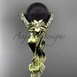 Black Pearl and Diamond Engagement Rings Unique Yellow gold Wedding Ring ABP326