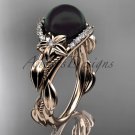 Black Pearl and Diamond Engagement Rings Unique rose gold Wedding Ring ABP326