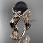 Black Pearl and Diamond Engagement Rings Unique rose gold Wedding Ring ABP326