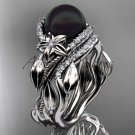 Unique White gold Wedding Sets Black Pearl and Diamond Engagement Rings ABP326S
