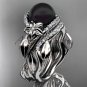 Unique White gold Wedding Sets Black Pearl and Diamond Engagement Rings ABP326S