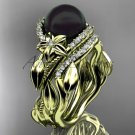 Unique yellow gold Wedding Sets Black Pearl and Diamond Engagement Rings ABP326S