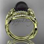 Unique yellow gold Wedding Sets Black Pearl and Diamond Engagement Rings ABP326S
