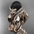 Unique rose gold Wedding Sets Black Pearl and Diamond Engagement Rings ABP326S