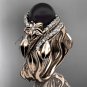 Unique rose gold Wedding Sets Black Pearl and Diamond Engagement Rings ABP326S