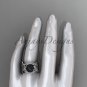 Unique White gold Black Pearl and Diamond Engagement Ring with Double Wedding Band ABP326S