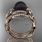 Unique rose gold Black Pearl and Diamond Engagement Ring with Double Wedding Band ABP326S
