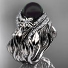 Unique Platinum Black Pearl and Diamond Engagement Ring with Double Wedding Band ABP326S