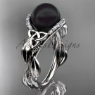 Black Pearl Engagement Rings White Gold Celtic Trinity Knot Leaf Pearl Engagement Ring CTBP7326