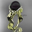 Black Pearl Engagement Rings yellow Gold Celtic Trinity Knot Leaf Pearl Engagement Ring CTBP7326
