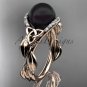 Black Pearl Engagement Rings rose Gold Celtic Trinity Knot Leaf Pearl Engagement Ring CTBP7326