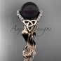 Black Pearl Engagement Rings rose Gold Celtic Trinity Knot Leaf Pearl Engagement Ring CTBP7326