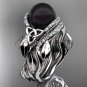 Black Pearl Platinum Celtic Trinity Knot Bridal Set, Leaf Diamond Engagement Ring CTBP7326S