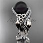 Black Pearl Platinum Celtic Trinity Knot Bridal Set, Leaf Diamond Engagement Ring CTBP7326S