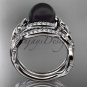 Black Pearl Platinum Celtic Trinity Knot Bridal Set, Leaf Diamond Engagement Ring CTBP7326S