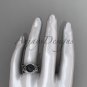 Black Pearl Platinum Celtic Trinity Knot Bridal Set, Leaf Diamond Engagement Ring CTBP7326S