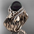 Leaf Diamond Black Pearl engagement ring set rose Gold Celtic Trinity Knot Wedding Set CTBP7326S