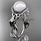 Diamond Engagement Rings White Gold Celtic Trinity Knot, Leaf Pearl Engagement Ring CTP7326