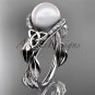 Diamond Engagement Rings White Gold Celtic Trinity Knot, Leaf Pearl Engagement Ring CTP7326