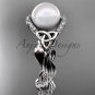 Diamond Engagement Rings White Gold Celtic Trinity Knot, Leaf Pearl Engagement Ring CTP7326
